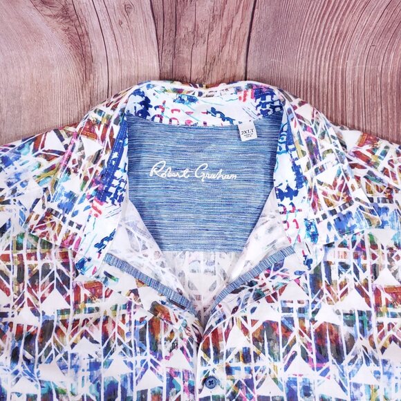 Robert Graham Mens 2XLT Abstract Geometric Colorful Long Sleeve Button Up Shirt - Picture 4 of 16
